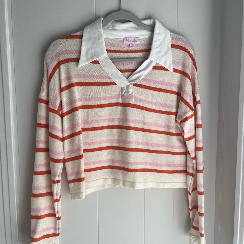 Pink and Orange pink lily long sleeve top